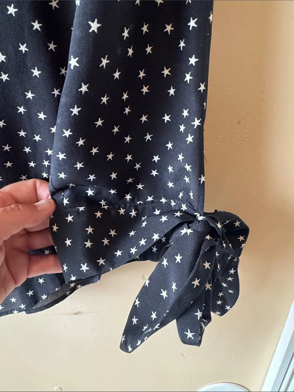 Madewell Black Silk Star-Print Button-Front Blouse with Tie Sleeves